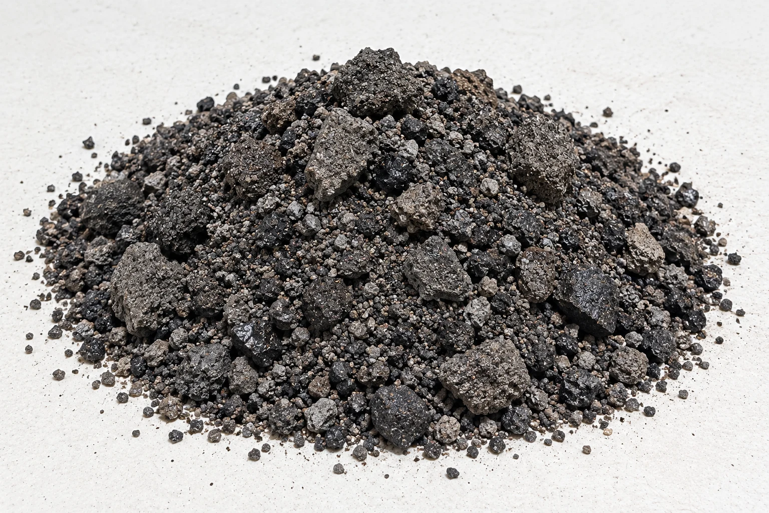 Illustrated mixture of rough gray-brown mineral stone pieces and smaller granules for Mineral Crusher Run.